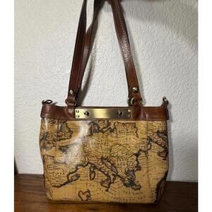 Patricia Nash European Map Print Leather Tote Bag Vntg Style Travel Shoulder Bag